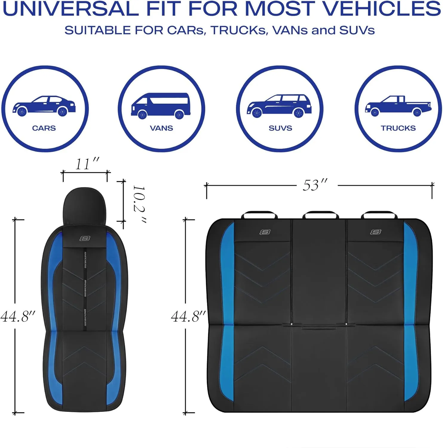 Skechers Car Seat Covers,Luxury Faux Leather Seat Covers,Waterproof Anti Slip Car Seat Protector Front Seats,Car Accessories Airbag Universal Fit for Most Cars,Vans,Trucks,SUV,Blue
