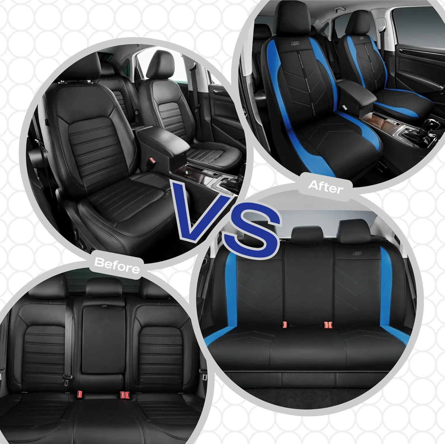 Skechers Car Seat Covers,Luxury Faux Leather Seat Covers,Waterproof Anti Slip Car Seat Protector Front Seats,Car Accessories Airbag Universal Fit for Most Cars,Vans,Trucks,SUV,Blue