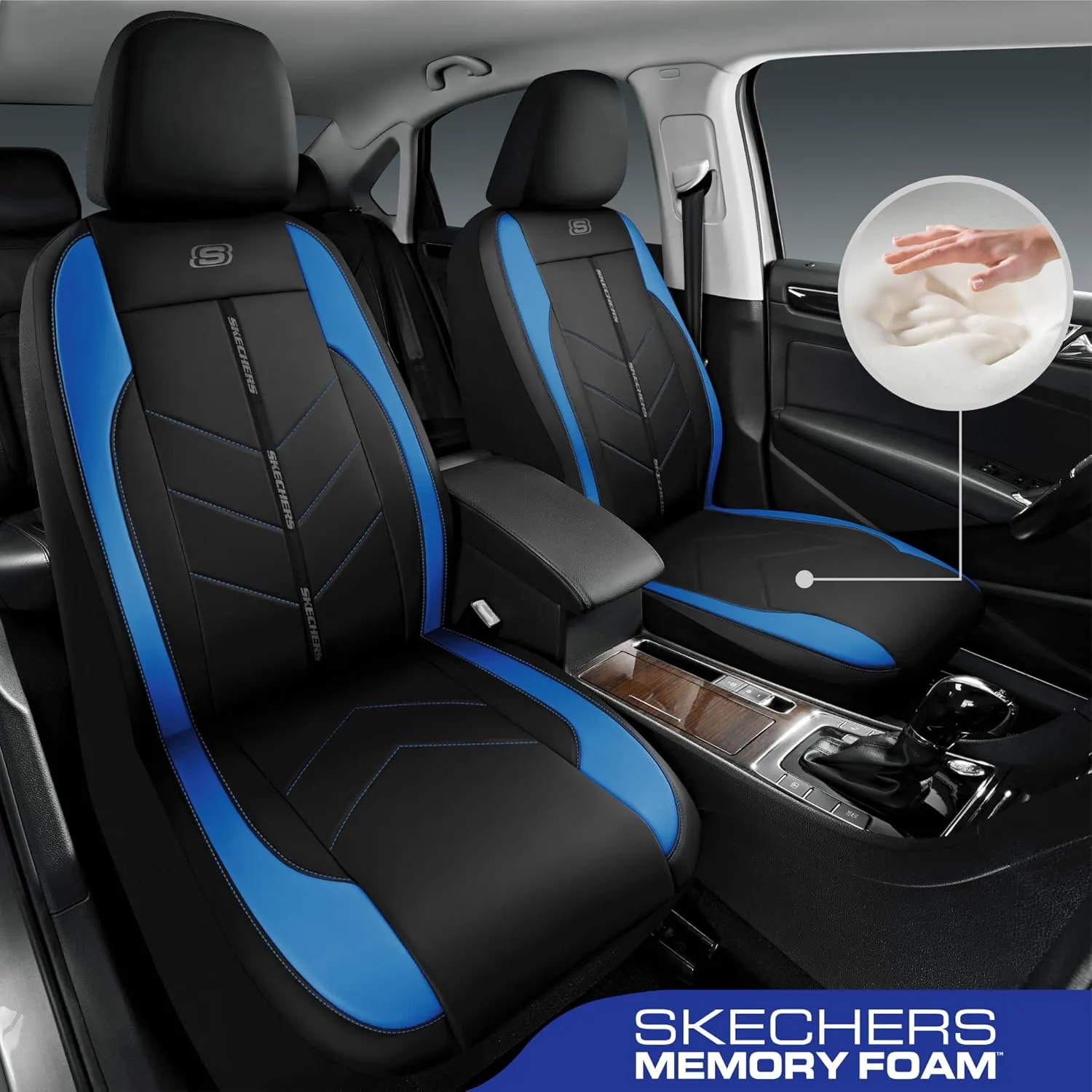 Skechers Car Seat Covers,Luxury Faux Leather Seat Covers,Waterproof Anti Slip Car Seat Protector Front Seats,Car Accessories Airbag Universal Fit for Most Cars,Vans,Trucks,SUV,Blue