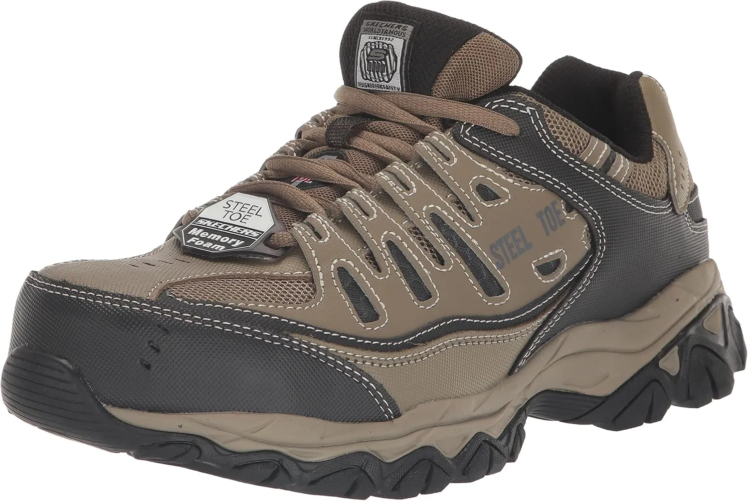 Skechers Men's Cankton Steel Toe Construction Shoe – Electrical Hazard Rated, Memory Foam, Pebble/Black, 10 Wide