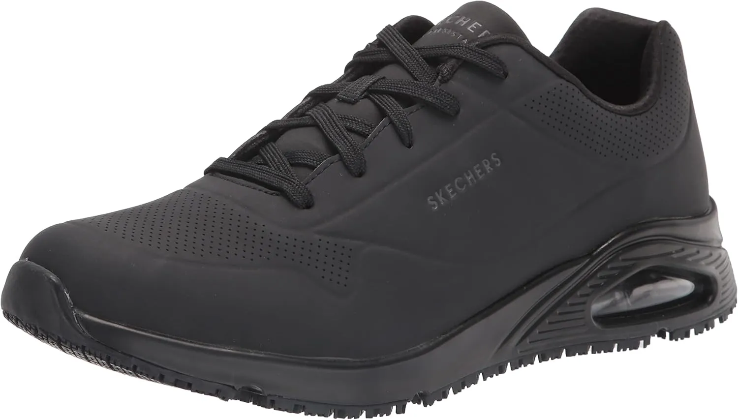 Skechers Men's Work Uno SR Sutal Lace Up Skech AIR 200054 P Food Service Shoe, Black, 9.5