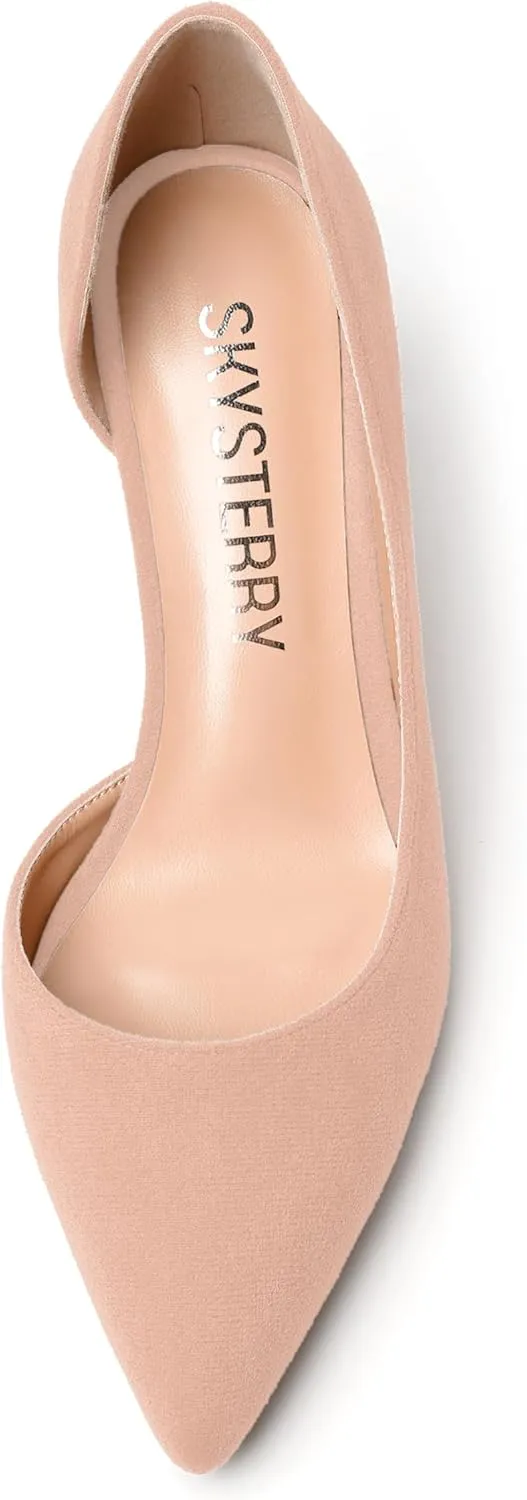 SKYSTERRY Womens Dress Slip On Wedding Suede Pointed Toe Stiletto Mid Heel Pumps Shoes 2.5 Inch