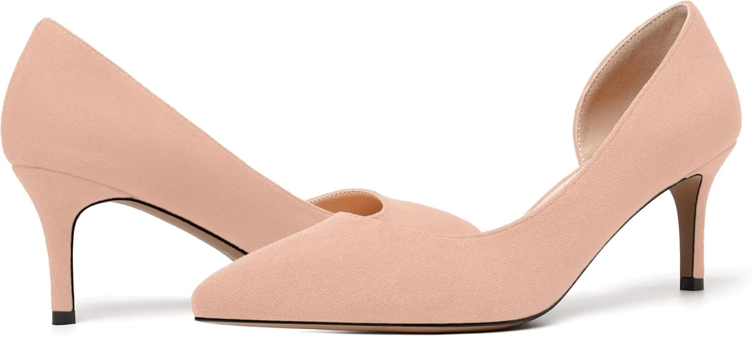 SKYSTERRY Womens Dress Slip On Wedding Suede Pointed Toe Stiletto Mid Heel Pumps Shoes 2.5 Inch