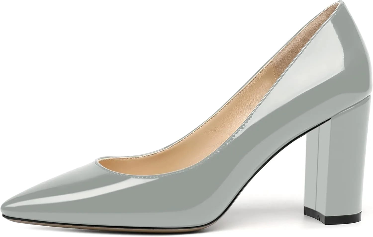 SKYSTERRY Womens Pointed Toe Solid Patent Sexy Wedding Slip On Block High Heel Pumps Shoes 3.3 Inch