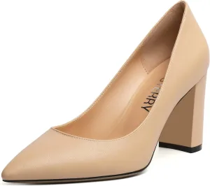 SKYSTERRY Womens Pointed Toe Solid Patent Sexy Wedding Slip On Block High Heel Pumps Shoes 3.3 Inch