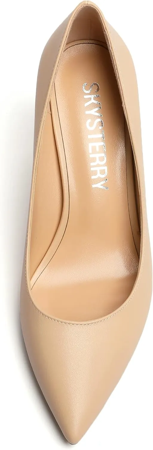SKYSTERRY Womens Pointed Toe Solid Patent Sexy Wedding Slip On Block High Heel Pumps Shoes 3.3 Inch