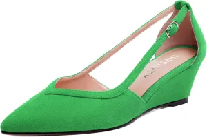 SKYSTERRY Womens Wedding Suede Slip On Pointed Toe Dress Wedge Low Heel Pumps Shoes 2 Inch