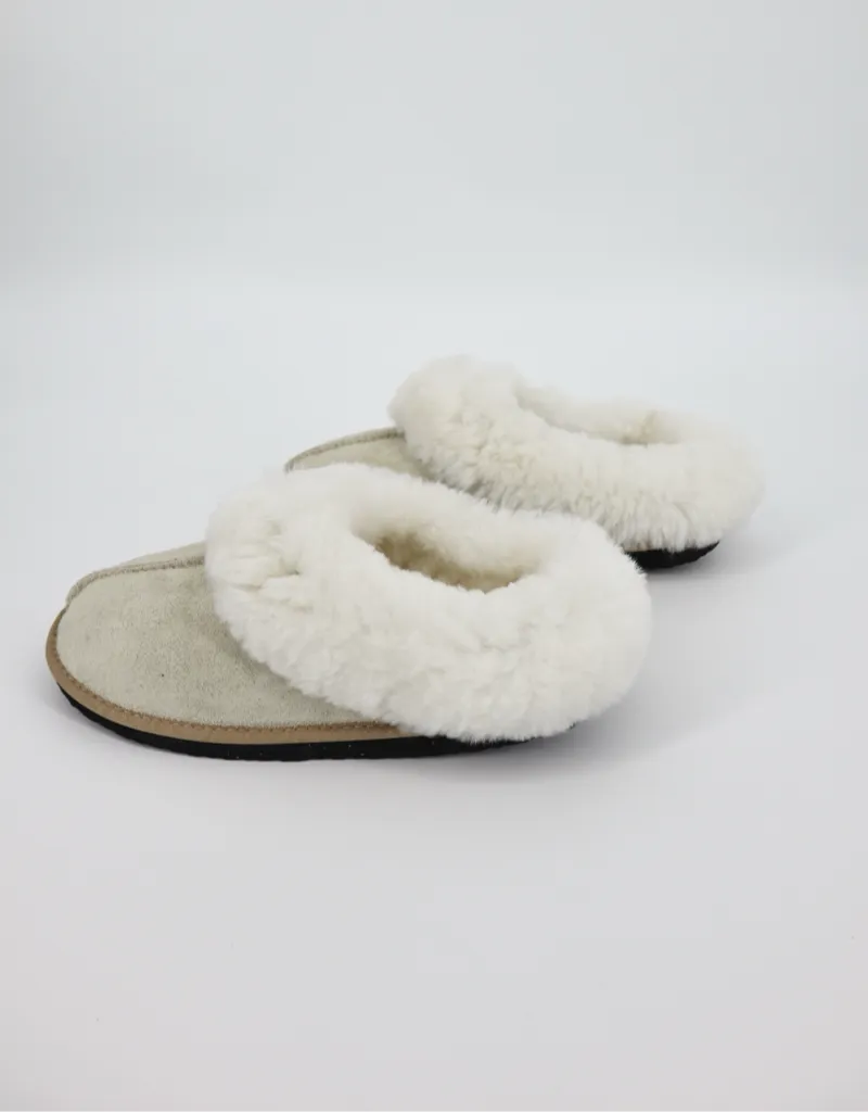 Sleek Sheepskin Wool Slipper in Sand with White Collar
