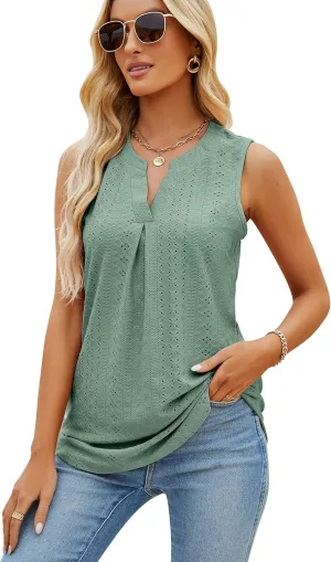 Sleeveless Tops for Women Dressy Casual Summer Blouses Trendy Eyelet Office Work Shirts