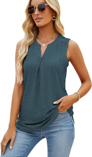 Sleeveless Tops for Women Dressy Casual Summer Blouses Trendy Eyelet Office Work Shirts