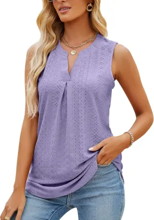 Sleeveless Tops for Women Dressy Casual Summer Blouses Trendy Eyelet Office Work Shirts