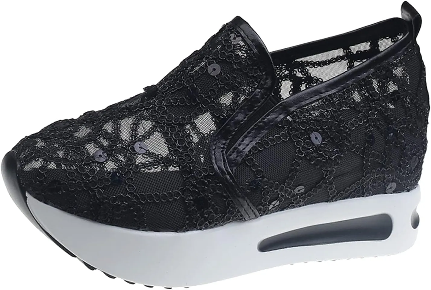 Slip On Sneakers Women Platform Wedge Sneakers Fashion Embroidery Floral Mesh Air Comfort Chunky Sole Hidden High Heels Slip On Loafers Breathable Walking Shoes with Arch Support