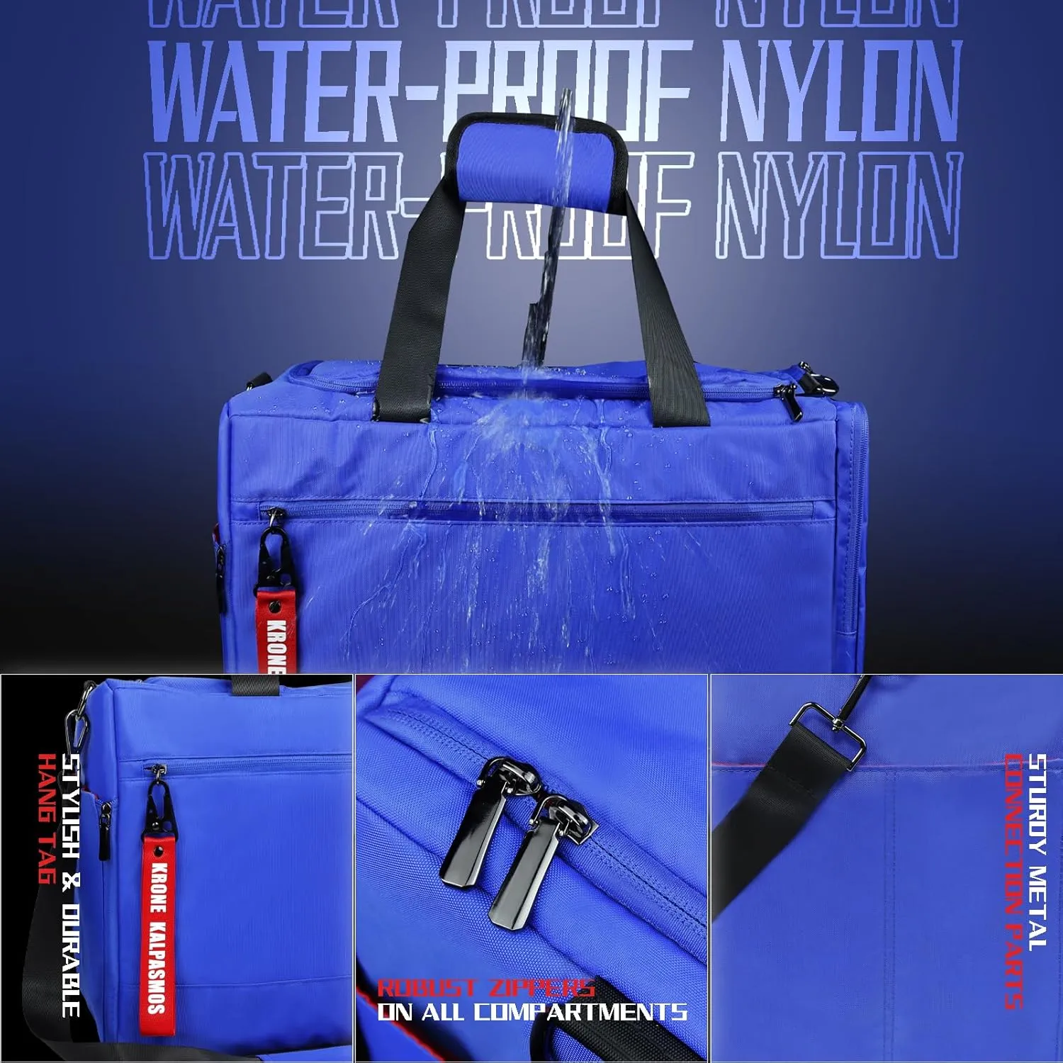 Sneaker Bag for Travel/Sneakerhead gift/Outdoor Sports Bag/Gym Bag, Medium-Size Multi-functional Travel Duffel Bag with 2 Adjustable Dividers, & Shoulder Strap, Made of Nylon, by Krone Kalpasmos-Blue