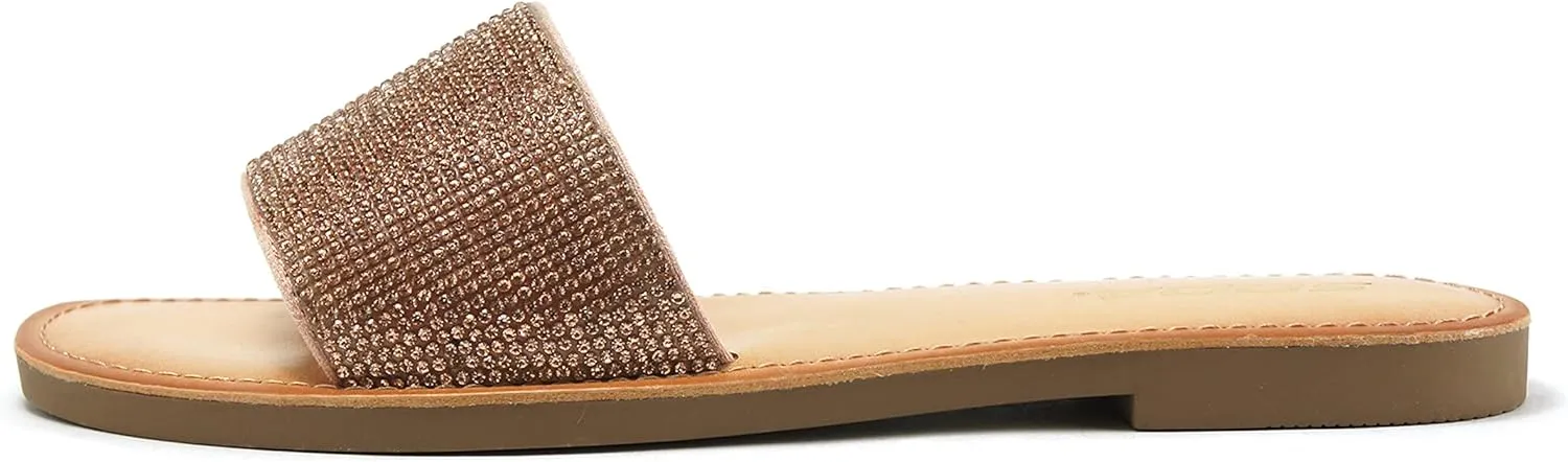 Soda JUSTICE ~ Women Casual Rhinestones Crystal Jewel Comfort Flip Flop Fashion Slide Flat Sandals