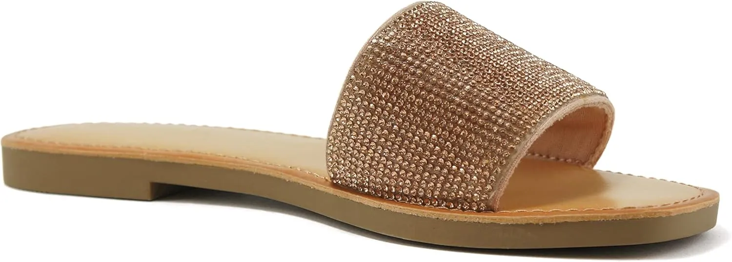 Soda JUSTICE ~ Women Casual Rhinestones Crystal Jewel Comfort Flip Flop Fashion Slide Flat Sandals