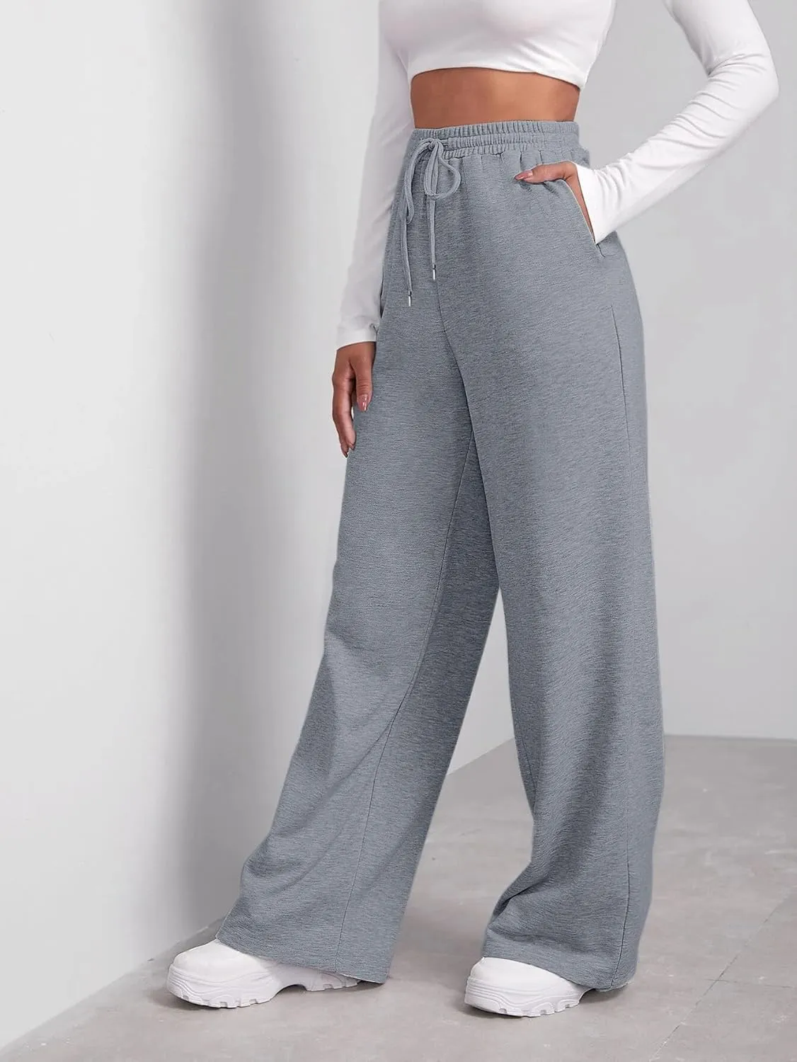 SOFIA'S CHOICE Women's High Waist Drawstring Sweatpants with Pockets Loose Straight Leg Lounge Pant