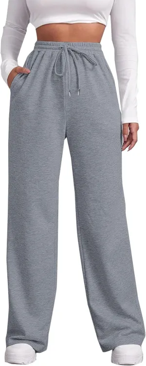 SOFIA'S CHOICE Women's High Waist Drawstring Sweatpants with Pockets Loose Straight Leg Lounge Pant