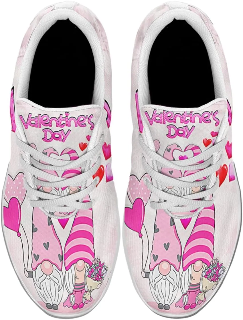 Sonzj-II Happy Valentine's Day Shoes for Women Anti-Slip Lace Up Athletic Walking Running Sneakers