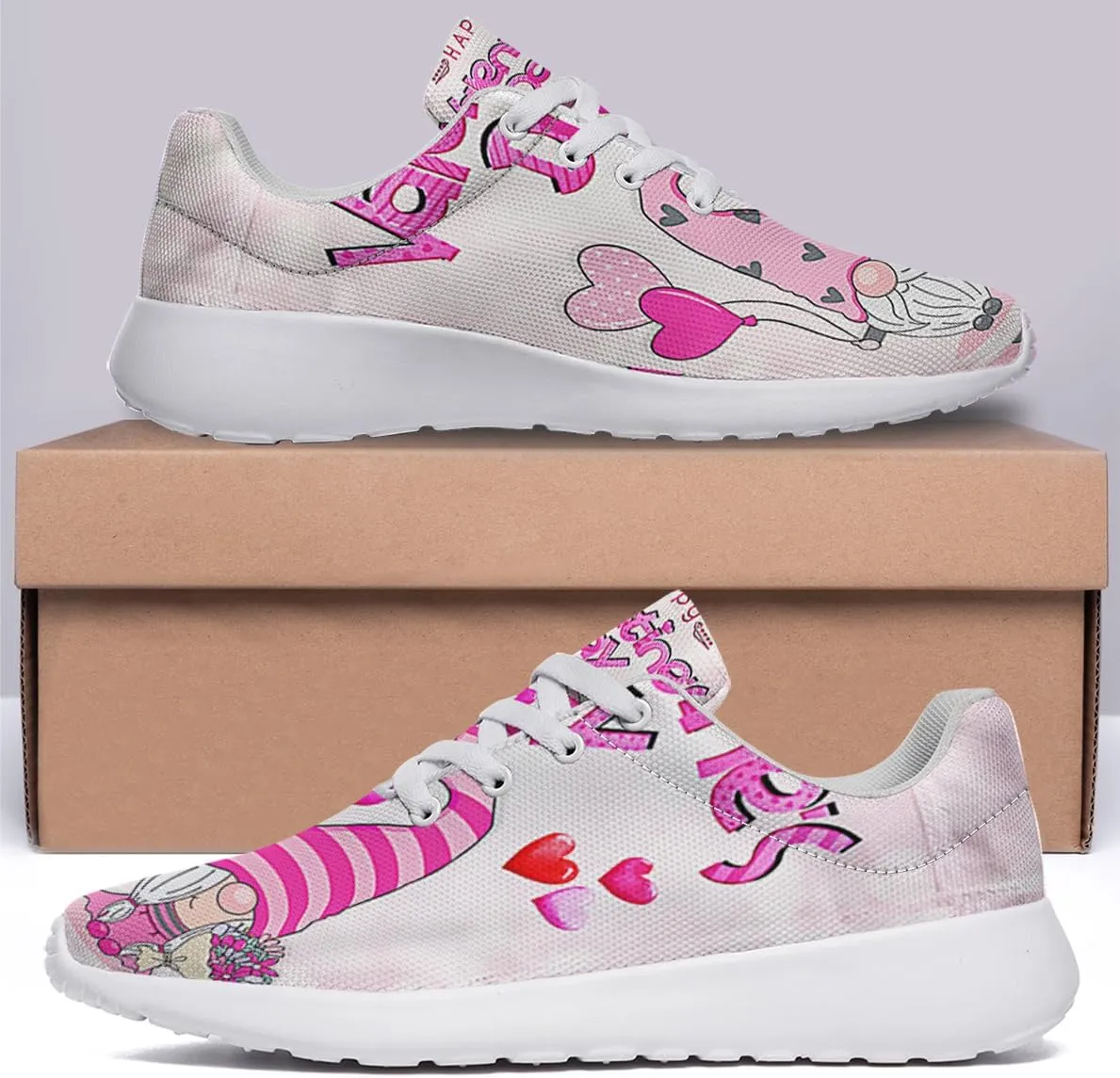 Sonzj-II Happy Valentine's Day Shoes for Women Anti-Slip Lace Up Athletic Walking Running Sneakers