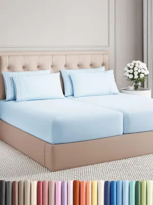 Split King 7 Piece Sheet Set - Breathable & Cooling - Hotel Luxury Bedding for Women, Men, Kids & Teens - 1 Flat & 2 Fitted Sheets & 4 Pillowcases w/ Deep Pockets - Soft and Wrinkle Free - Baby Blue