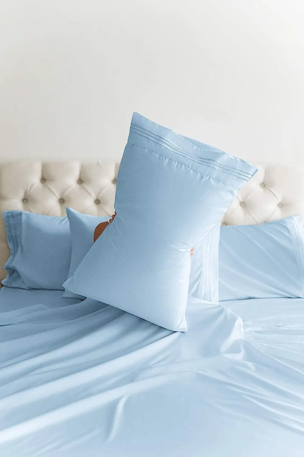 Split King 7 Piece Sheet Set - Breathable & Cooling - Hotel Luxury Bedding for Women, Men, Kids & Teens - 1 Flat & 2 Fitted Sheets & 4 Pillowcases w/ Deep Pockets - Soft and Wrinkle Free - Baby Blue