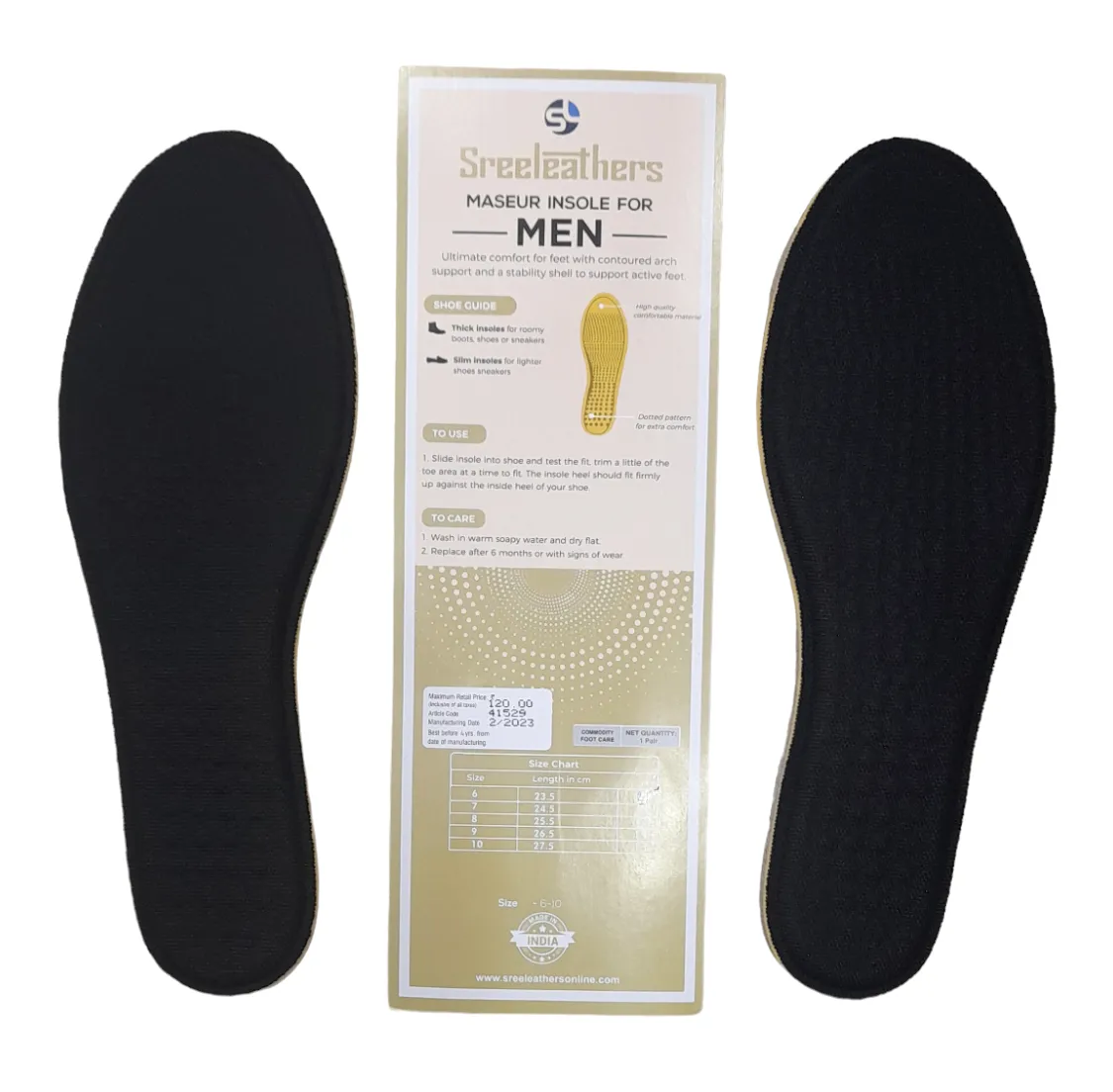 Sreeleathers Maseur Shoe Insole 41529 - Size Trim To fit Size (6 to 10)