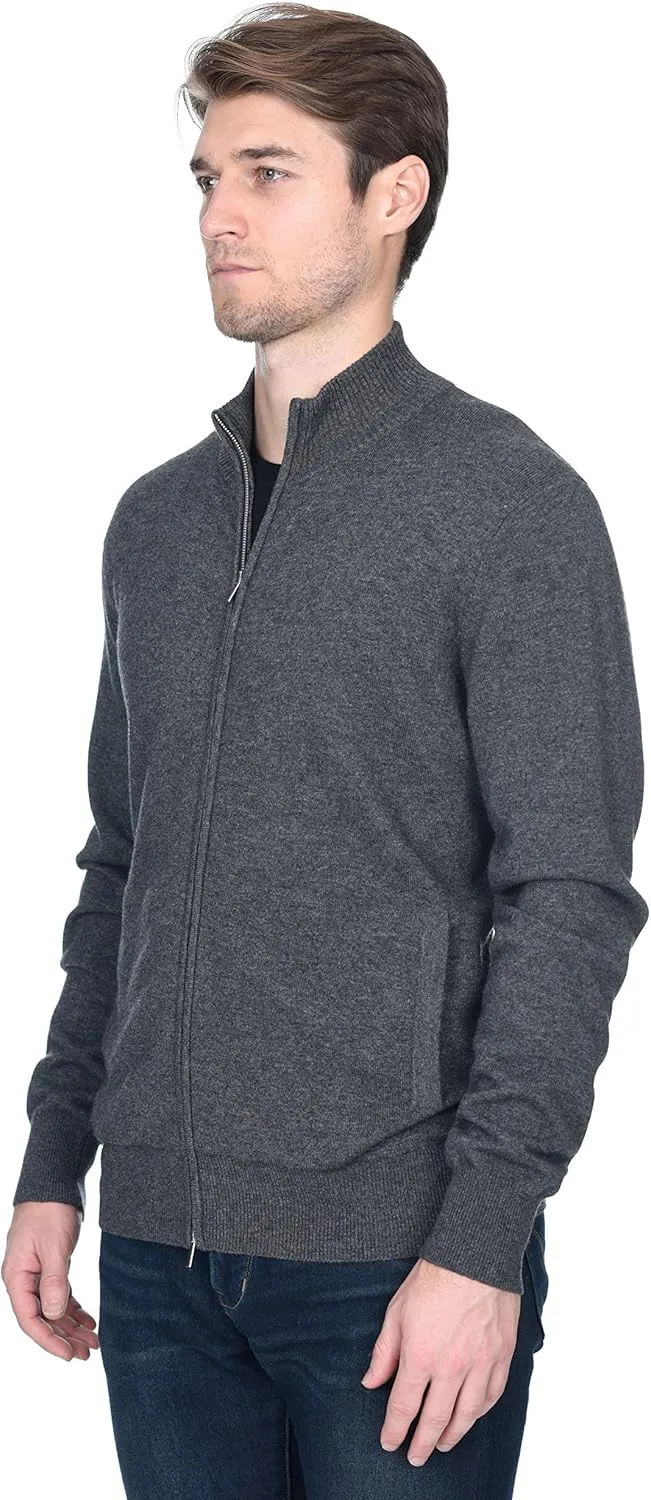 State Fusio Men's Full Zip Up Cardigan Cashmere Merino Wool Mock Neck Long Sleeve Sweater