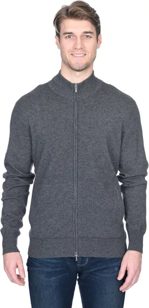 State Fusio Men's Full Zip Up Cardigan Cashmere Merino Wool Mock Neck Long Sleeve Sweater