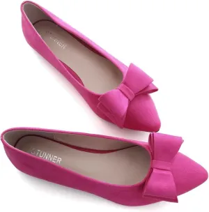 Stunner Womens Bowknot Flower Ballet Flats Pointed Toe Soft Dress Shoes