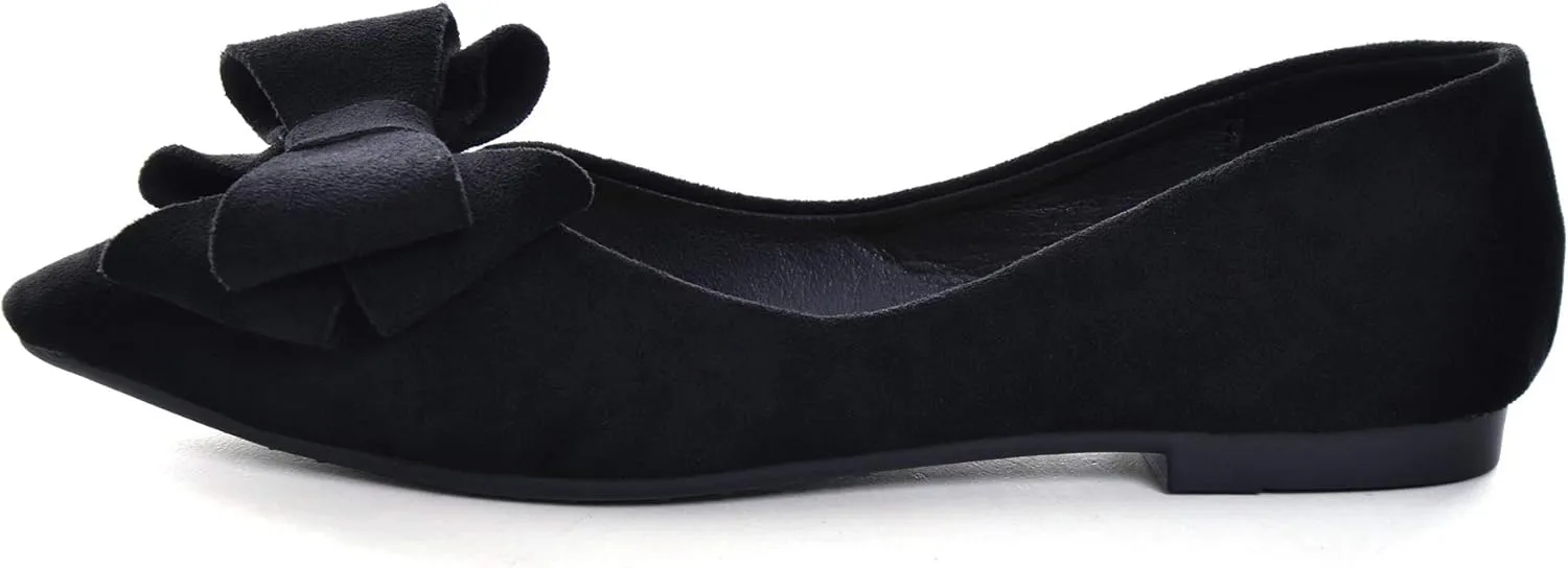 Stunner Womens Bowknot Flower Ballet Flats Pointed Toe Soft Dress Shoes