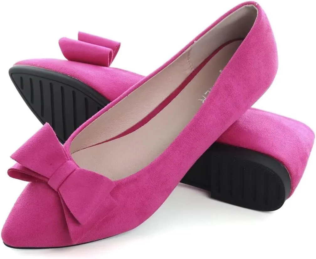 Stunner Womens Bowknot Flower Ballet Flats Pointed Toe Soft Dress Shoes