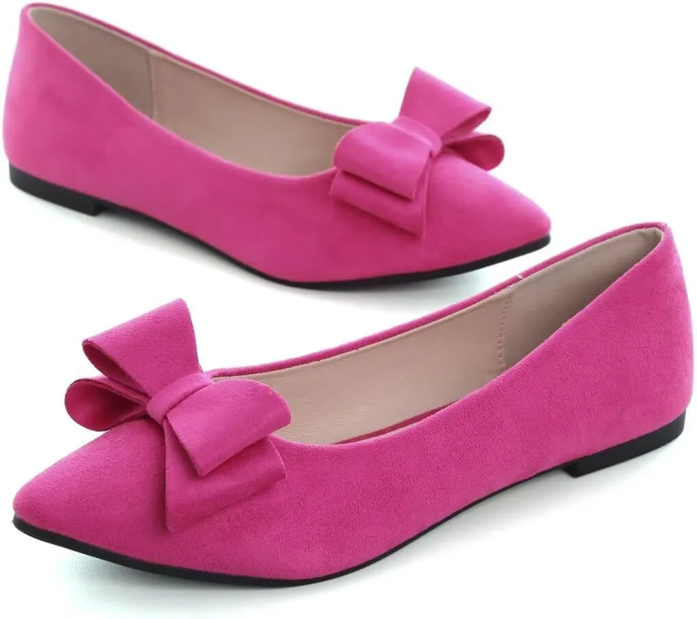 Stunner Womens Bowknot Flower Ballet Flats Pointed Toe Soft Dress Shoes