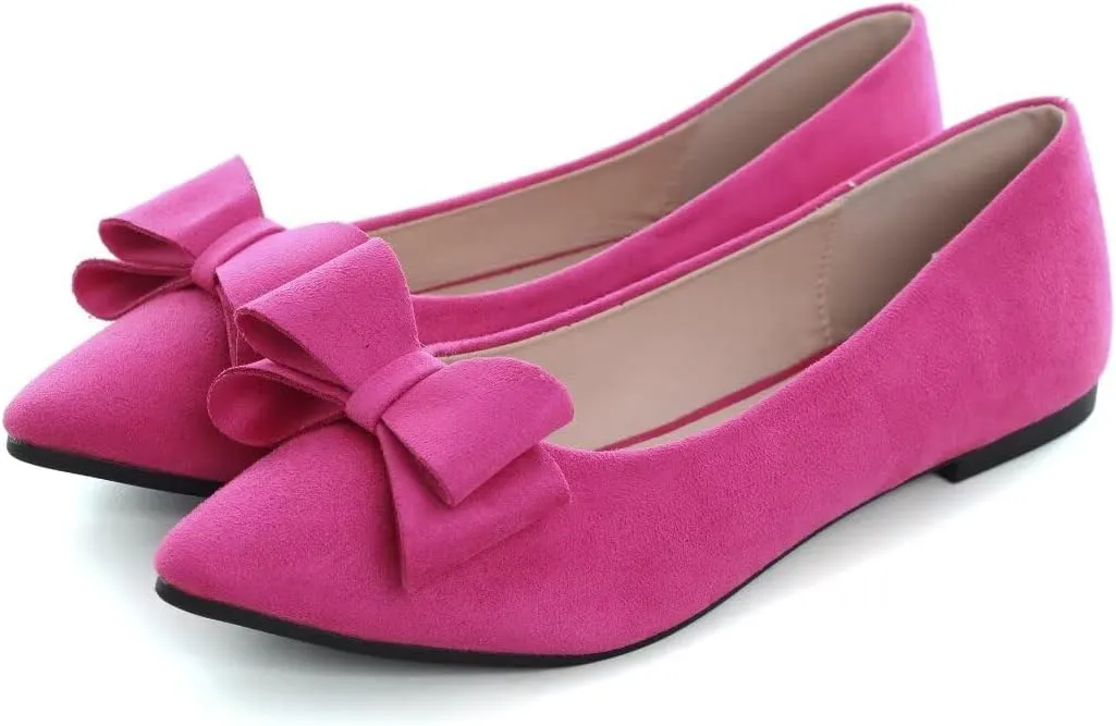 Stunner Womens Bowknot Flower Ballet Flats Pointed Toe Soft Dress Shoes
