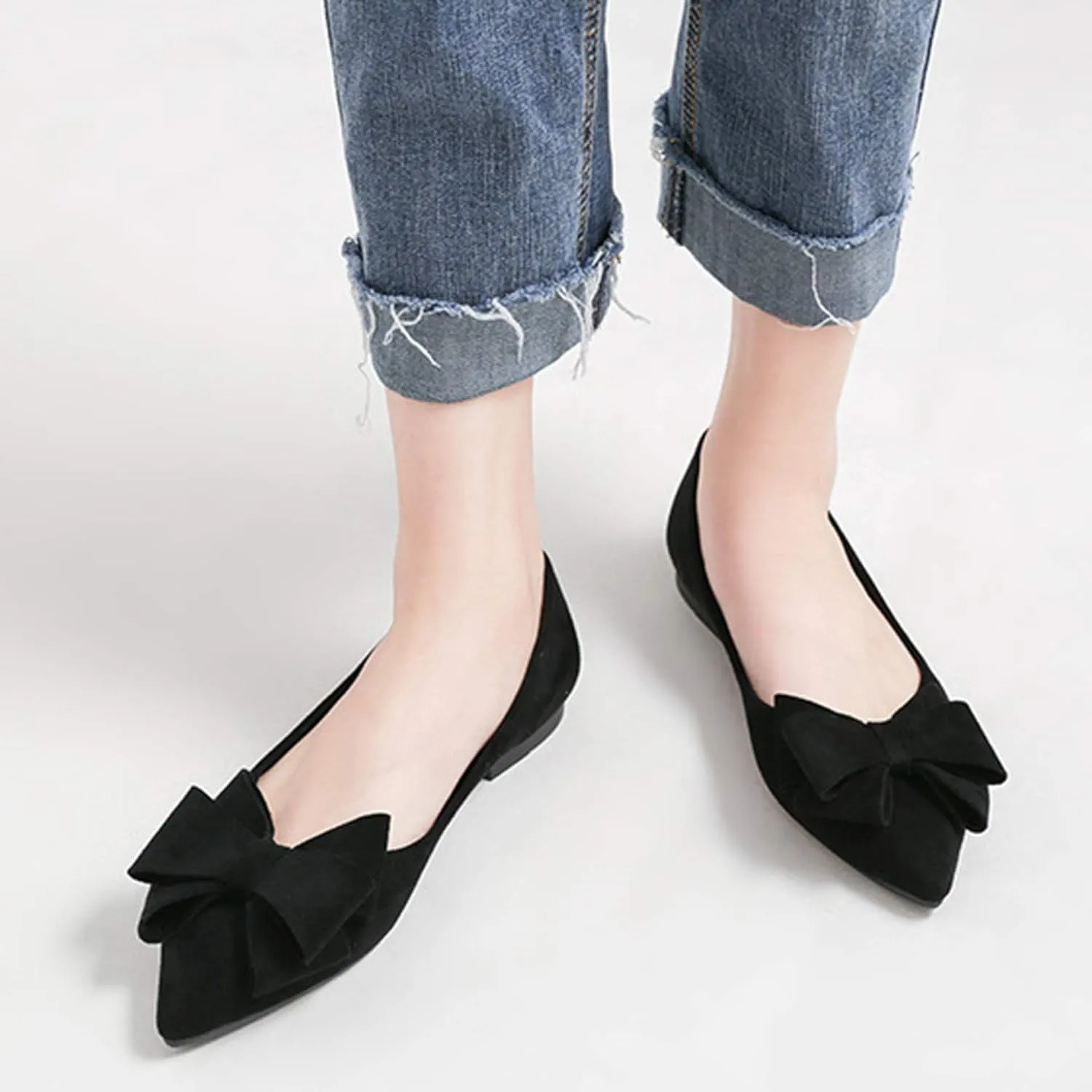 Stunner Womens Bowknot Flower Ballet Flats Pointed Toe Soft Dress Shoes