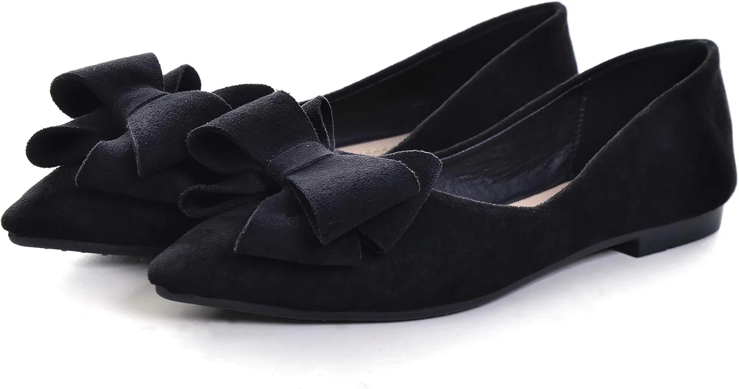 Stunner Womens Bowknot Flower Ballet Flats Pointed Toe Soft Dress Shoes