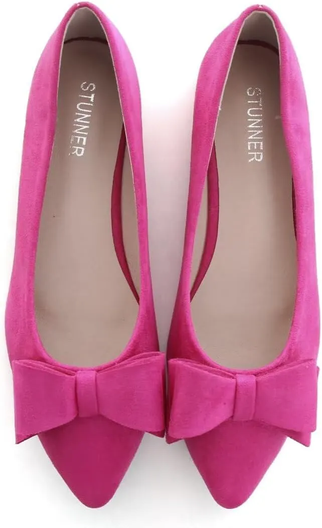 Stunner Womens Bowknot Flower Ballet Flats Pointed Toe Soft Dress Shoes