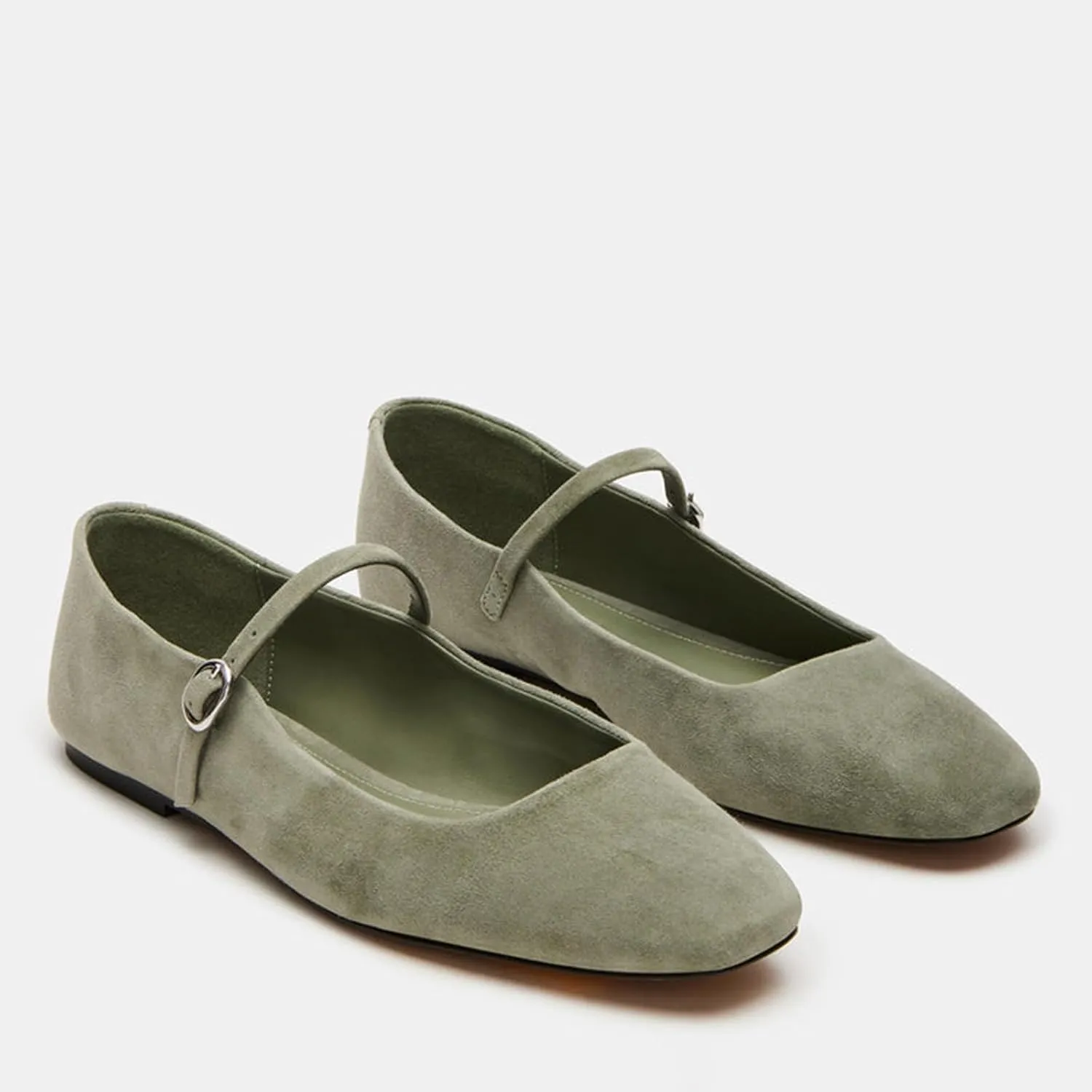 Suede Leather Ballet Flats Shoes for Women Cute Square Toe Slip On Mary Jane Flats Comfy Ballerina Flat Shoes Causal Daily Shoes with Strap