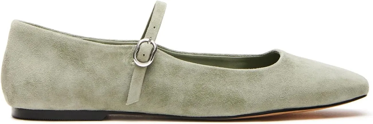 Suede Leather Ballet Flats Shoes for Women Cute Square Toe Slip On Mary Jane Flats Comfy Ballerina Flat Shoes Causal Daily Shoes with Strap