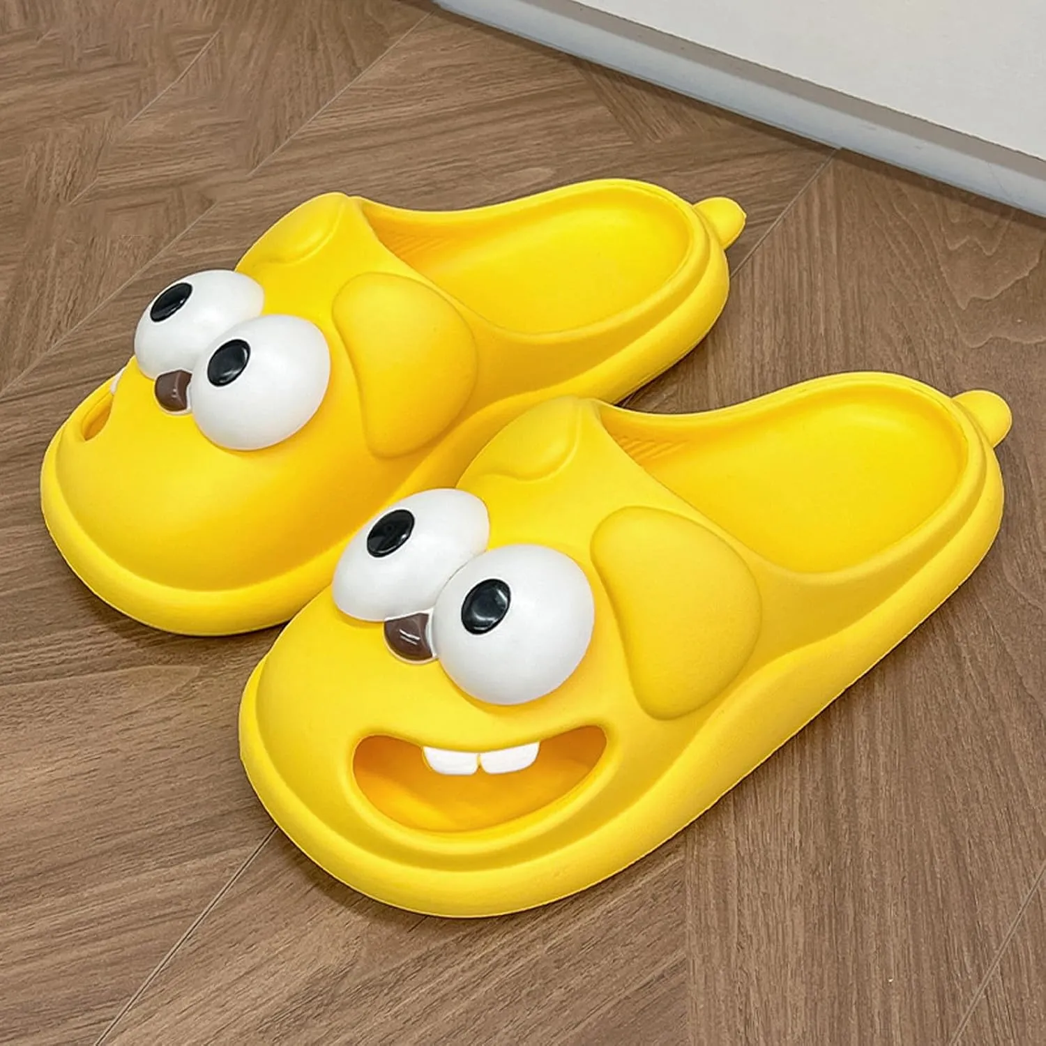 Summer Big Eye Dog Slippers, Unisex Cute Cartoon Comfy Slippers, Indoor Bathroom Comfy Flat Slide Shoes, Non-Slip Lightweight Shower Beach Pool Outdoor Slides