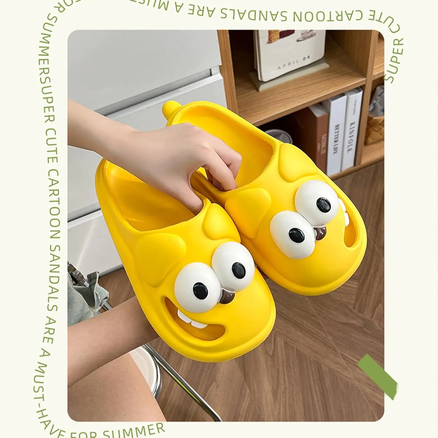 Summer Big Eye Dog Slippers, Unisex Cute Cartoon Comfy Slippers, Indoor Bathroom Comfy Flat Slide Shoes, Non-Slip Lightweight Shower Beach Pool Outdoor Slides