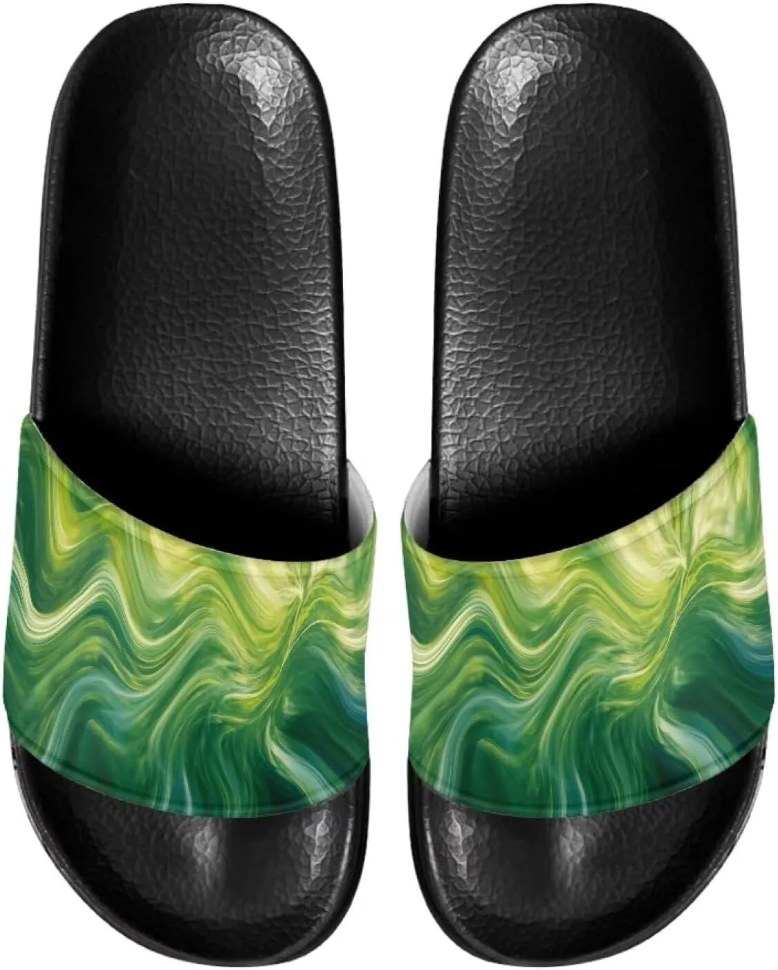 Summer Slide Slippers for Women,Soft Sole Non-Slip Open Toe Slippers Slide Sandal Abstract Green Marble Pattern