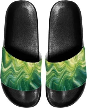 Summer Slide Slippers for Women,Soft Sole Non-Slip Open Toe Slippers Slide Sandal Abstract Green Marble Pattern