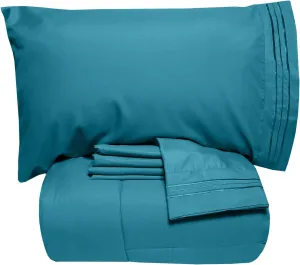 Sweet Home Collection 5 Piece Comforter Set Bag Solid Color All Season Soft Down Alternative Blanket & Luxurious Microfiber Bed Sheets Full Teal