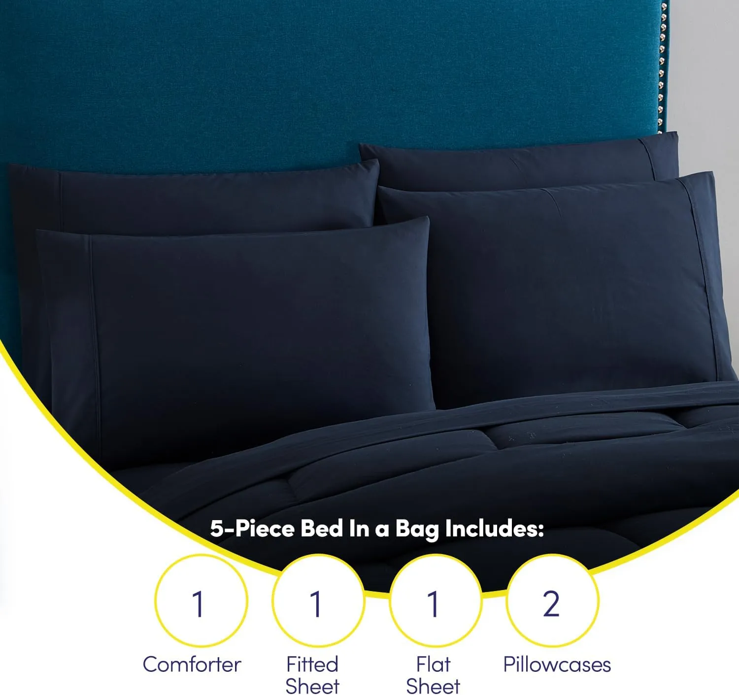 Sweet Home Collection 7 Piece Comforter Set Bag Solid Color All Season Soft Down Alternative Blanket & Luxurious Microfiber Bed Sheets, Navy, Twin XL