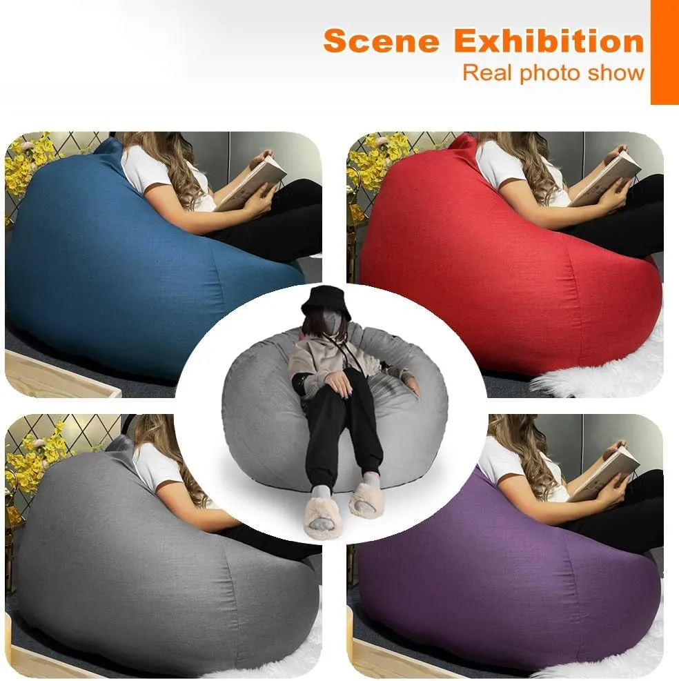 SXBCyan Bean Bag Cover Big Cotton Linen Lazy BeanBag Chair Sofa Covers Puff Relax Lounge Couch (Color : Purple-Cover, Size : M - 70CM)
