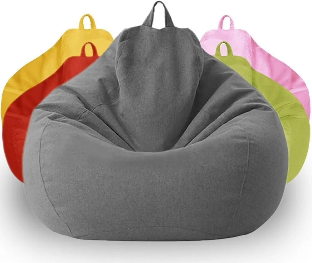 SXBCyan Bean Bag Cover Big Cotton Linen Lazy BeanBag Chair Sofa Covers Puff Relax Lounge Couch (Color : Purple-Cover, Size : M - 70CM)