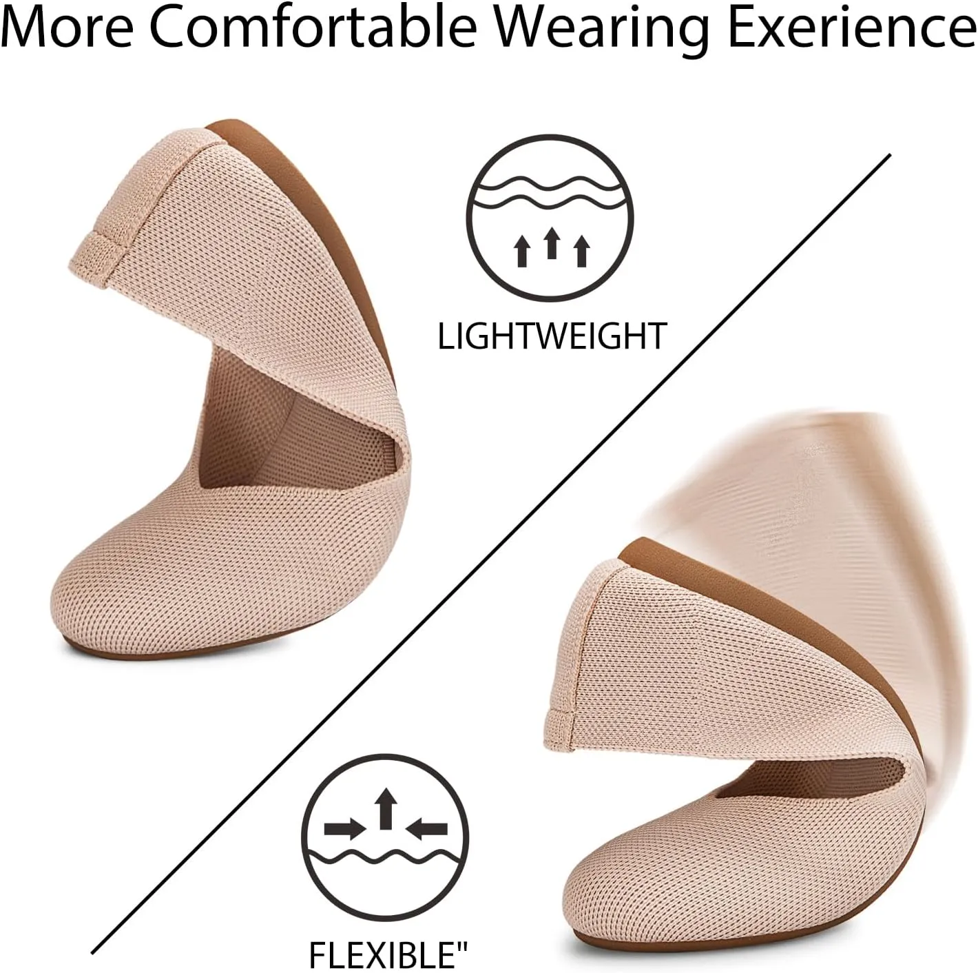 Tanamo Women's Flat Ballet Shoes Knit Flat Shoes for Women Round Toe Slip on Women Flats for Dressy Casual Office Work Wedding Comfort Soft