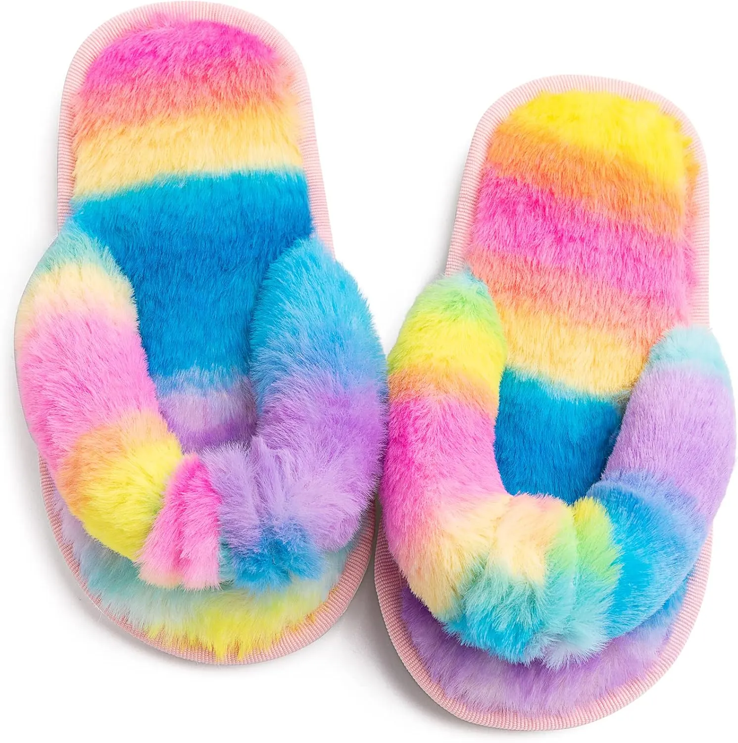 techcity Boys Girls Fuzzy Flip Flop Slippers Kids Cute Soft Comfy Open Toe Fluffy Slip On Thong Flat Sandals House Home Fur Slides Indoor Outdoor
