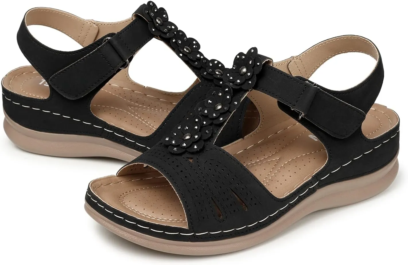 TEMOFON Wedge Sandals for Women Comfortable: Open Toe Sandals with Low Wedges - Dressy Summer Casual Sandals - Flat Comfy Walking Sandals