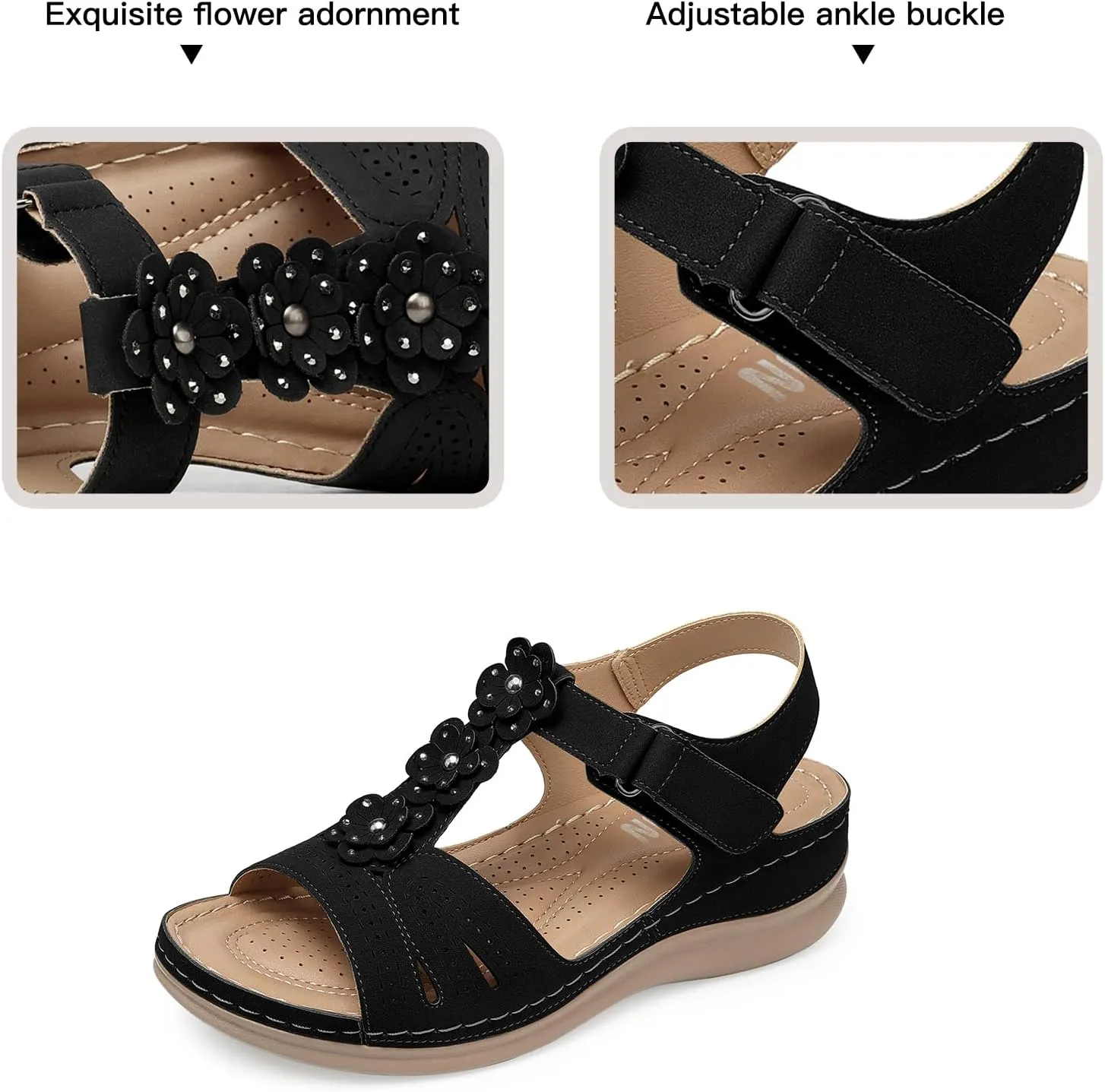 TEMOFON Wedge Sandals for Women Comfortable: Open Toe Sandals with Low Wedges - Dressy Summer Casual Sandals - Flat Comfy Walking Sandals